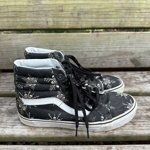 Vans Sk8-Hi Skull Snowflake Print Black White High Top Sneakers Men 9 Women 10.5